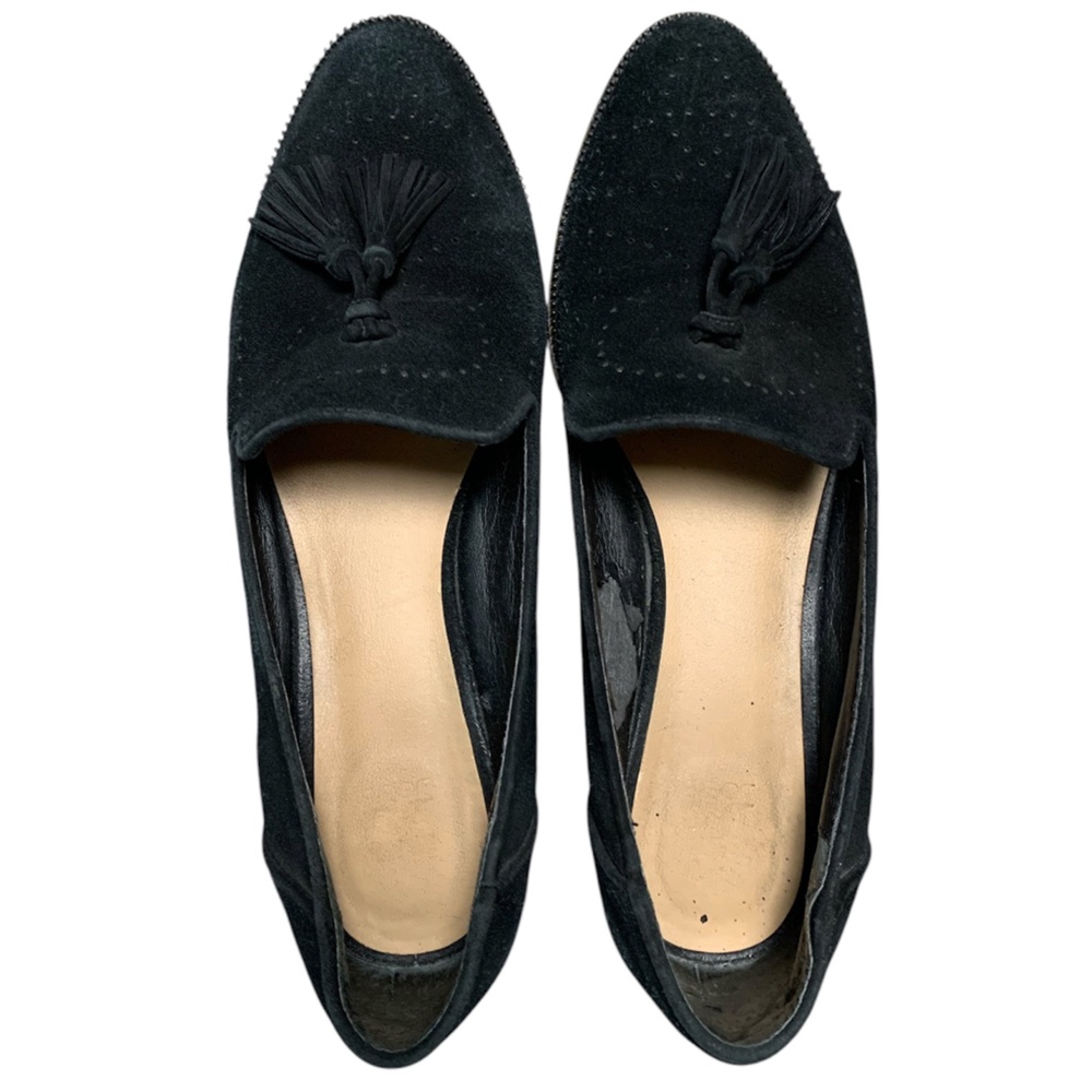 Joes Jeans Black Suede Tassel‎ Loafers Brogue Zipper Trim Flats Womens 7
